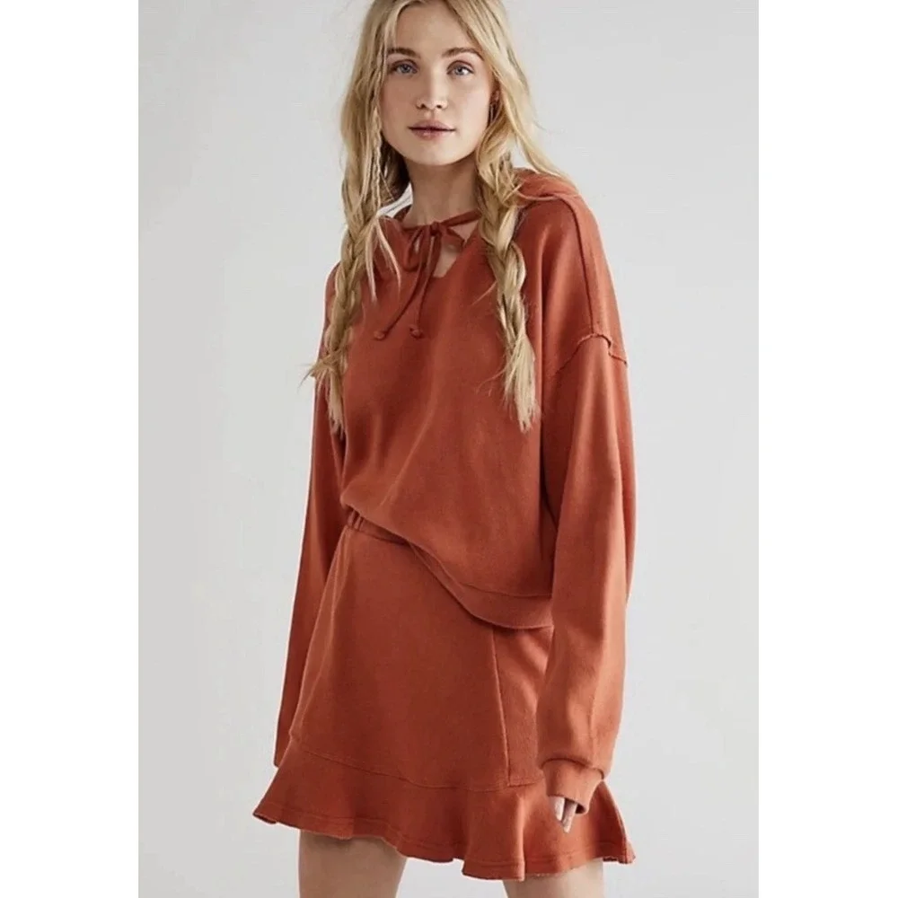 Free People Beach Women's S Social Set Cropped Hoodie Matching Set Flare Skirt